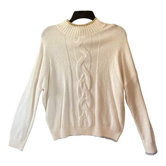 Popsugar Large medium Cream Silver Gold High Neck Soft Long Sleeve Sweater EUC - Picture 3 of 8